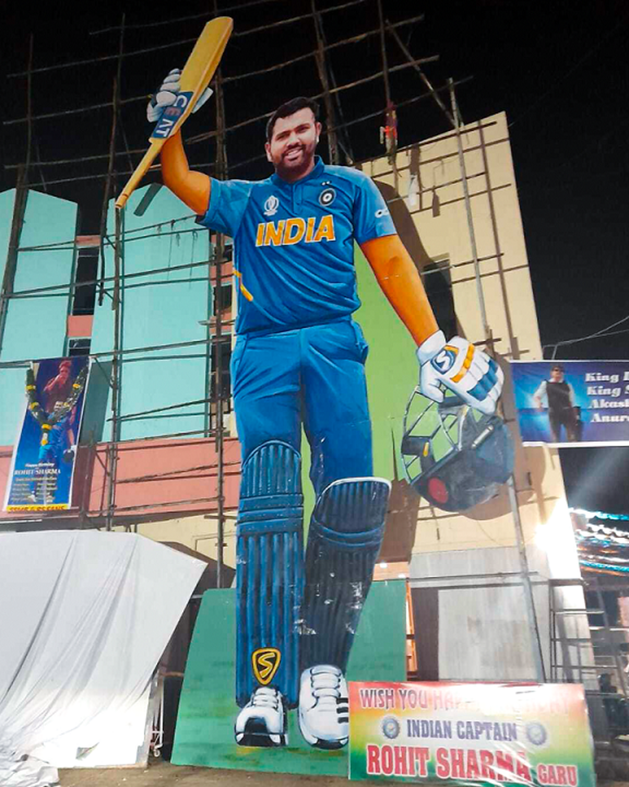 Fans install a massive cut out of Rohit Sharma on the eve of his 36th birthday, April 30, 2023