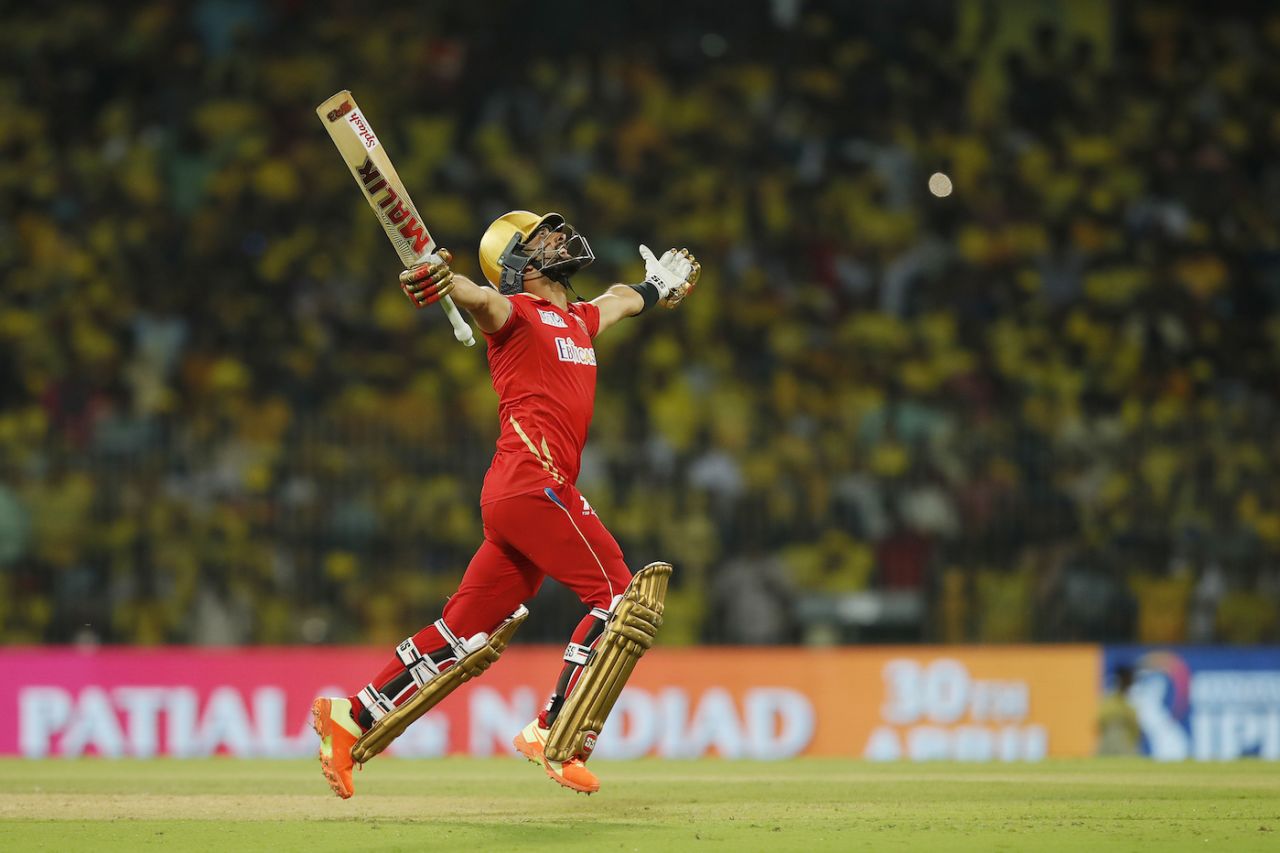 Sikandar Raza can finally celebrate, after taking Kings to a tense win, Chennai Super Kings vs Punjab Kings, IPL 2023, Chennai, April 30, 2023
