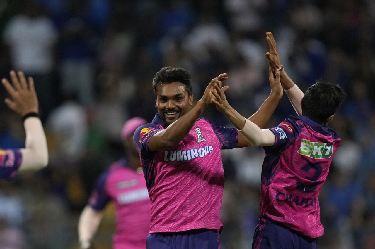 Sandeep Sharma struck in the powerplay for Rajasthan Royals, Mumbai Indians vs Rajasthan Royals, IPL 2023, Mumbai, April 30, 2023