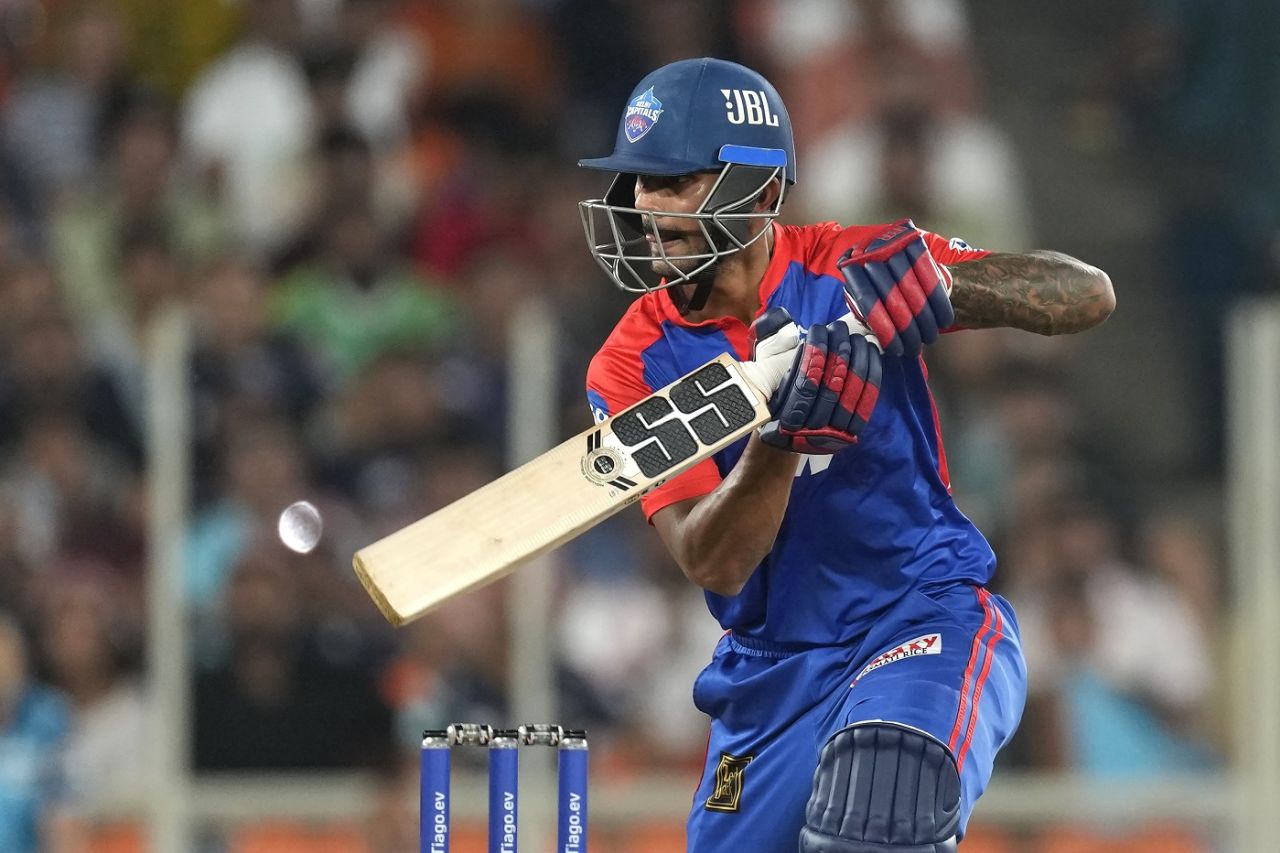 Aman Khan punches one through covers, Gujarat Titans vs Delhi Capitals, IPL 2023, Ahmedabad, May 2, 2023