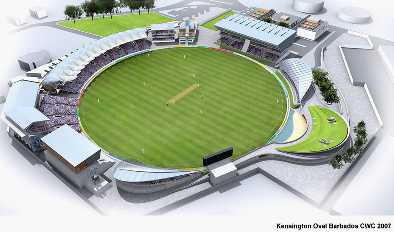 A computer-generated aerial view of Kensington Oval in Barbados for the 2007 World Cup