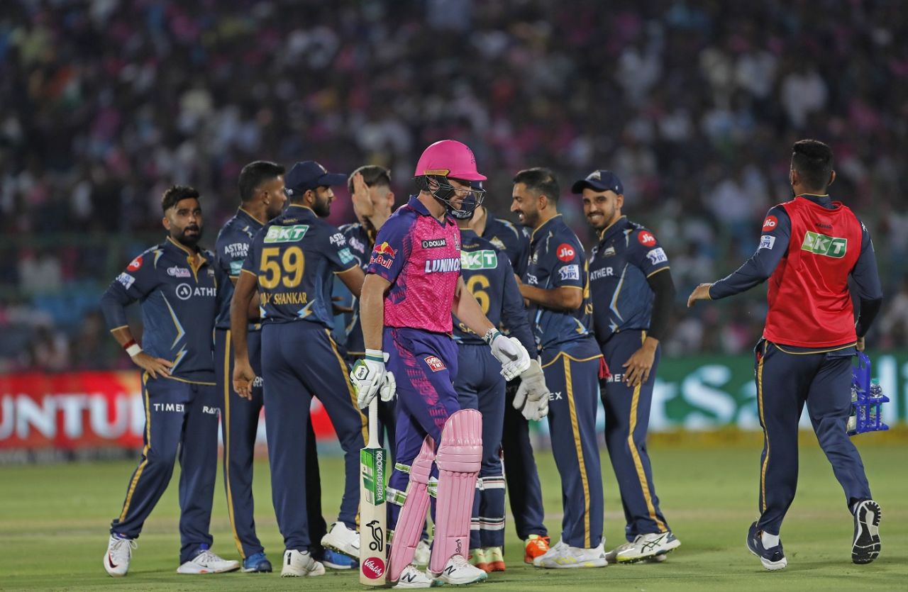 Jos Buttler walks back after another low score, Rajasthan Royals vs Gujarat Titans, IPL 2023, Jaipur, May 5, 2023