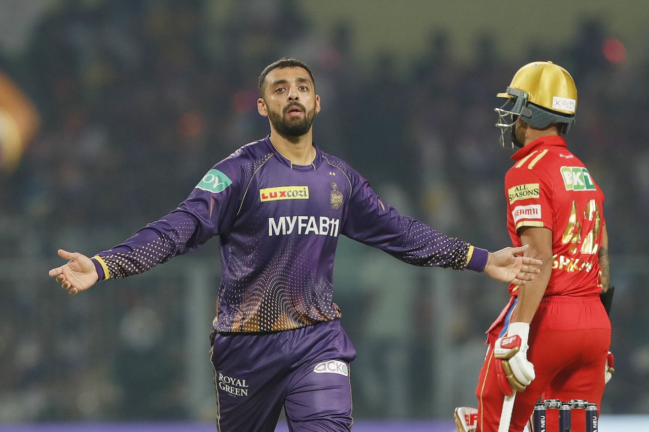 Varun Chakravarthy celebrates a wicket, Kolkata Knight Riders vs Punjab Kings, IPL 2023, Kolkata, May 8, 2023