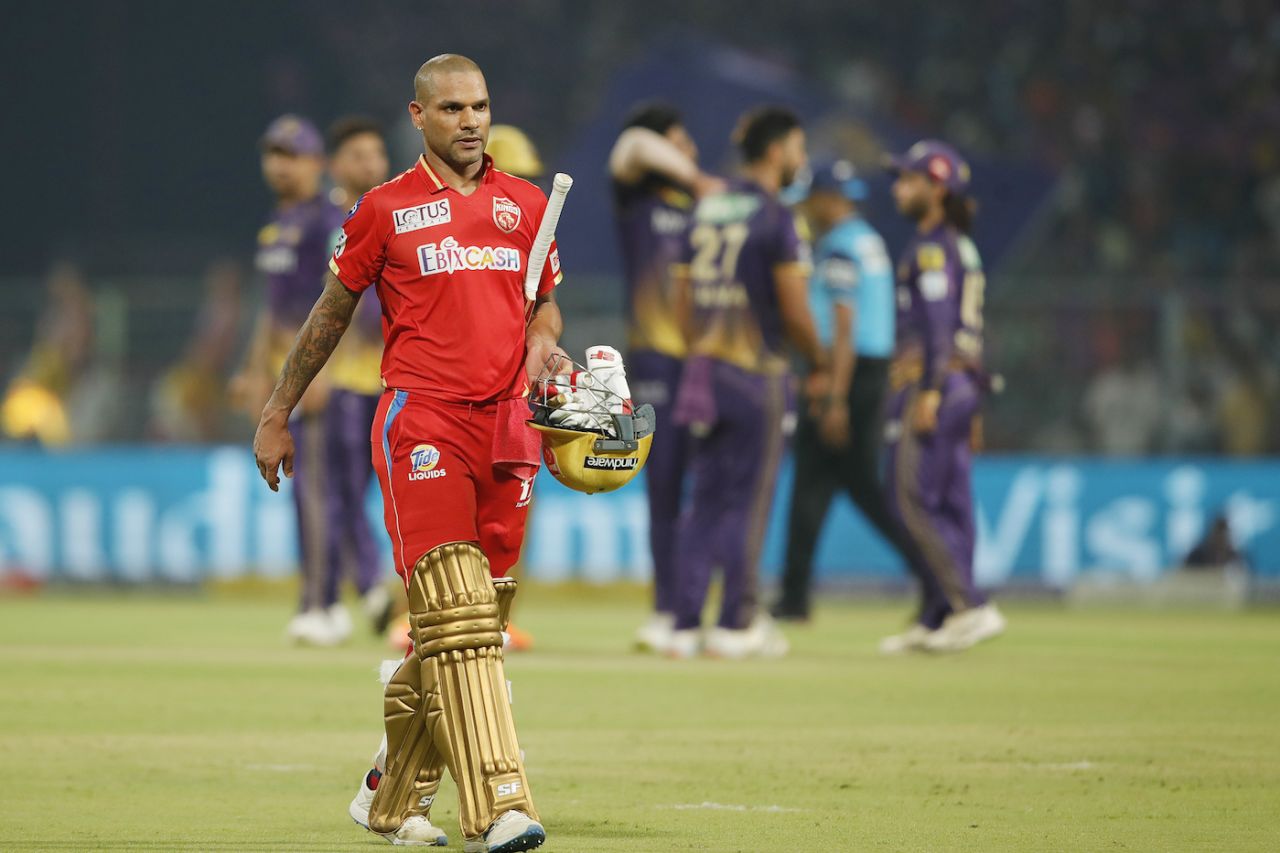 Shikhar Dhawan walks back to the dugout, Kolkata Knight Riders vs Punjab Kings, IPL 2023, Kolkata, May 8, 2023