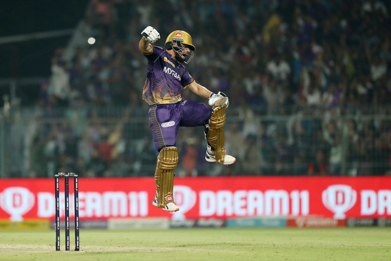 Rinku Singh leaps in joy after hitting the winning boundary, Kolkata Knight Riders vs Punjab Kings, IPL 2023, Kolkata, May 8, 2023