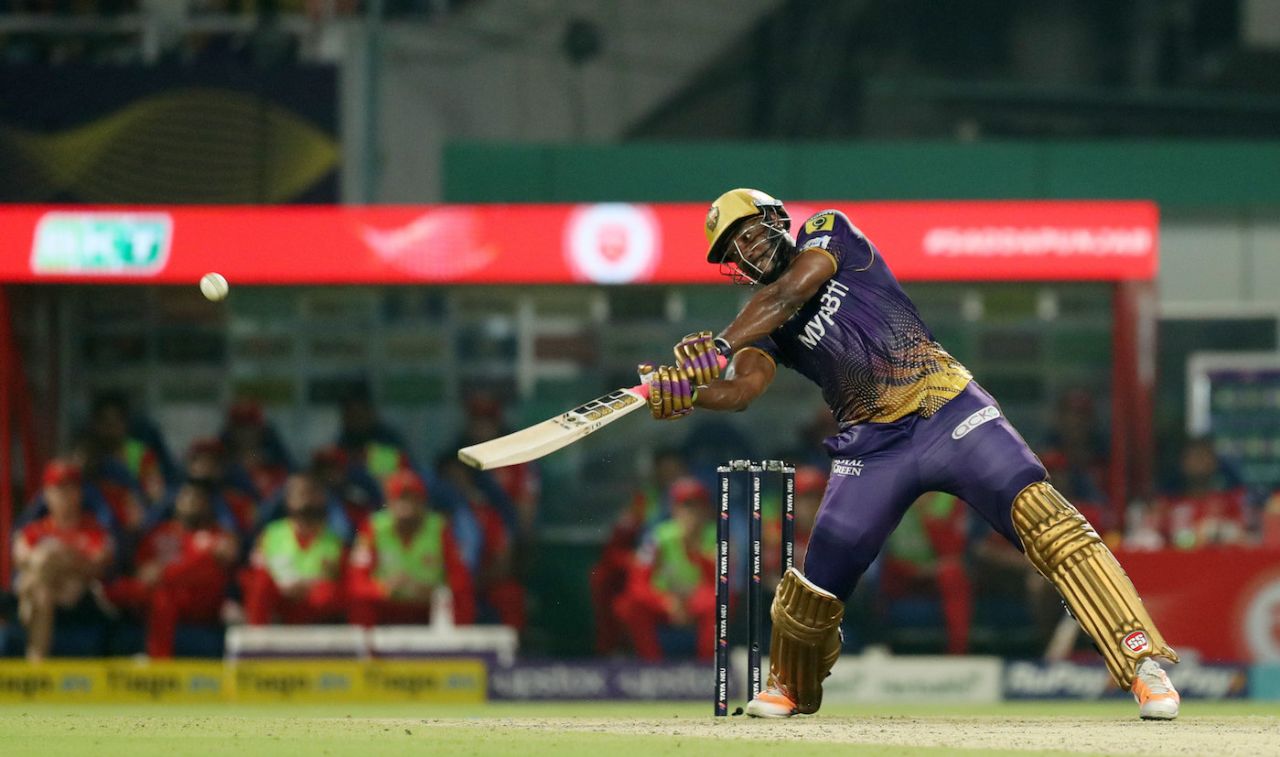 Andre Russell carves the ball over the off side, Kolkata Knight Riders vs Punjab Kings, IPL 2023, Kolkata, May 8, 2023