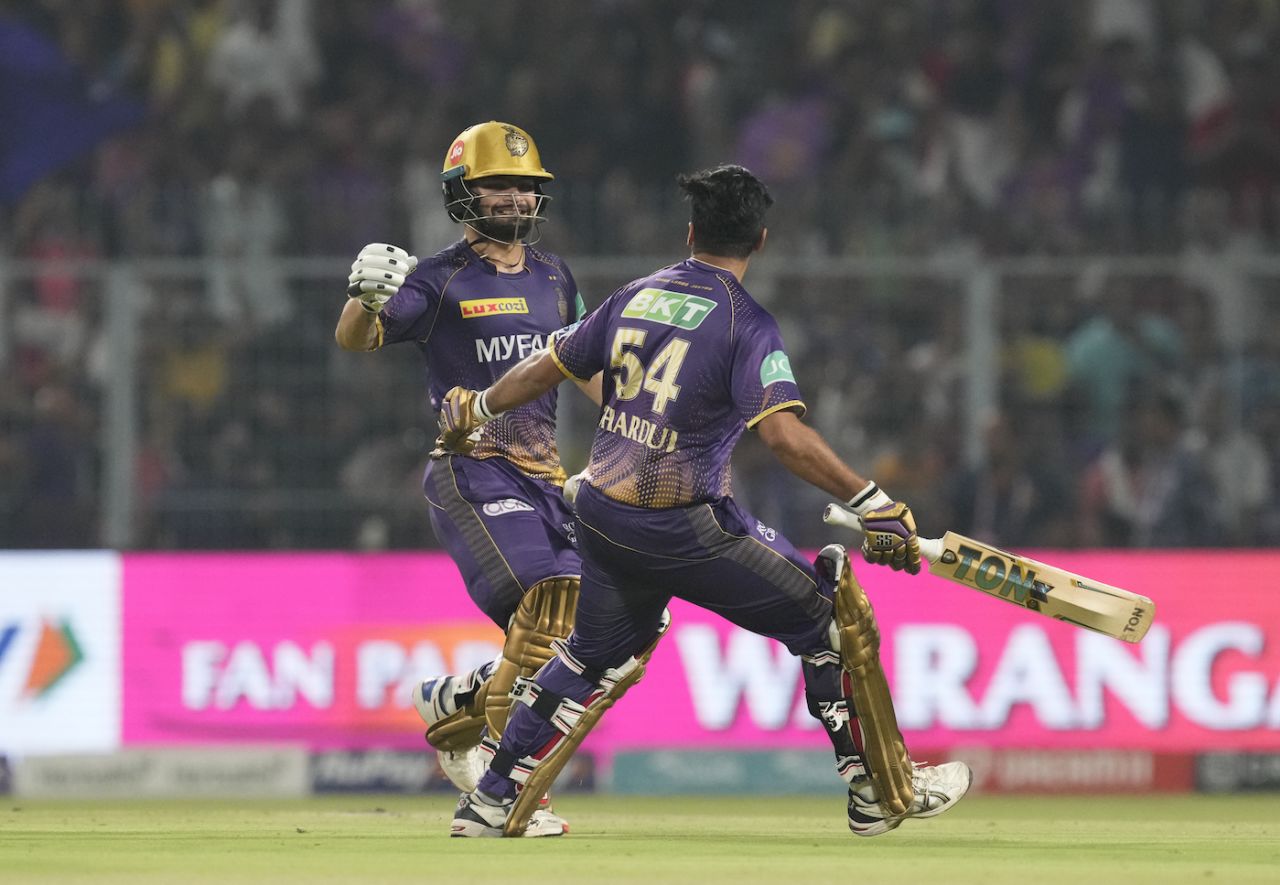 Rinku Singh and Shardul Thakur celebrate a thrilling win, Kolkata Knight Riders vs Punjab Kings, IPL 2023, Kolkata, May 8, 2023