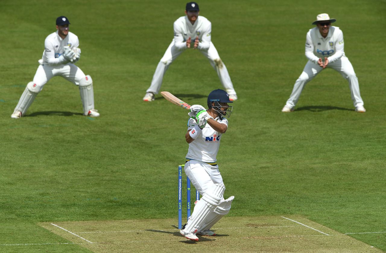 Shan Masood cuts through the off side during his Yorkshire debut, Durham vs Yorkshire, LV= County Championship, Chester-le-Street, May 11, 2023