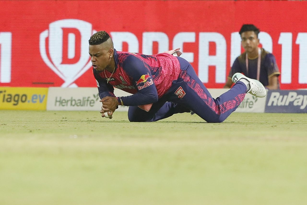 Shimron Hetmyer with his second important catch of the night, to dismiss Nitish Rana, Kolkata Knight Riders vs Rajasthan Royals, IPL 2023, Kolkata, May 11, 2023