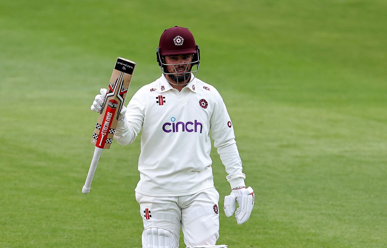 Ricardo Vasconcelos acknowledges his fifty, Northamptonshire vs Nottinghamshire, County Championship, Division One, Wantage Road, May 12, 2023