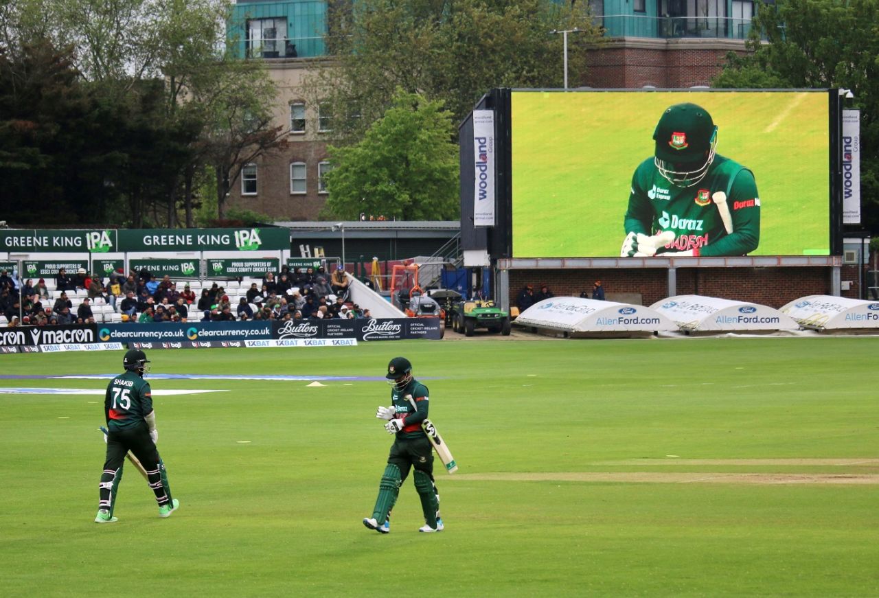 Litton Das walks back after being caught behind, Ireland vs Bangladesh, 2nd ODI, Chelmsford, May 12, 2023