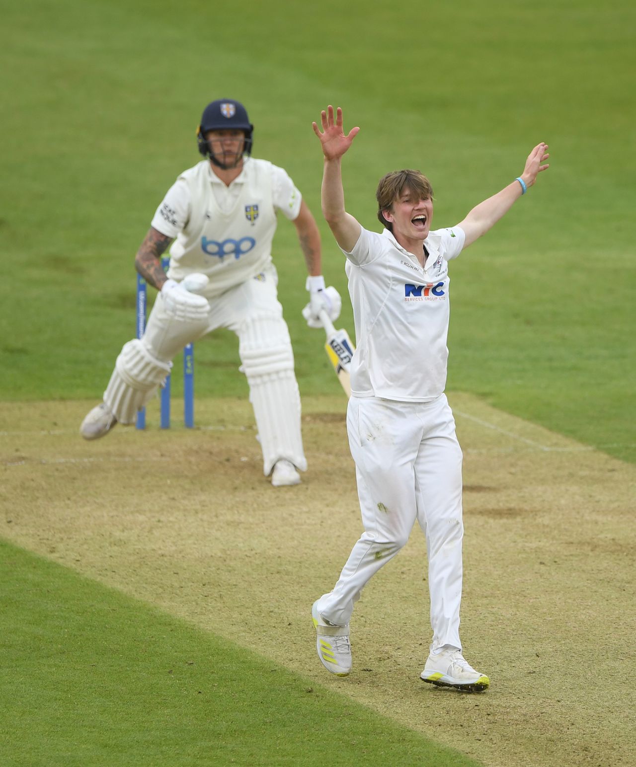 George Hill celebrates one of his four wickets, Durham vs Yorkshire, Chester-le-Street, County Championship, 2nd day, May 12, 2023