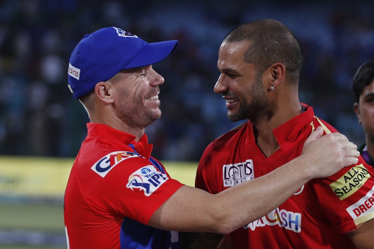 David Warner and Shikhar Dhawan are all smiles ahead of the toss, Delhi Capitals vs Punjab Kings, IPL 2023, Delhi, May 13, 2023