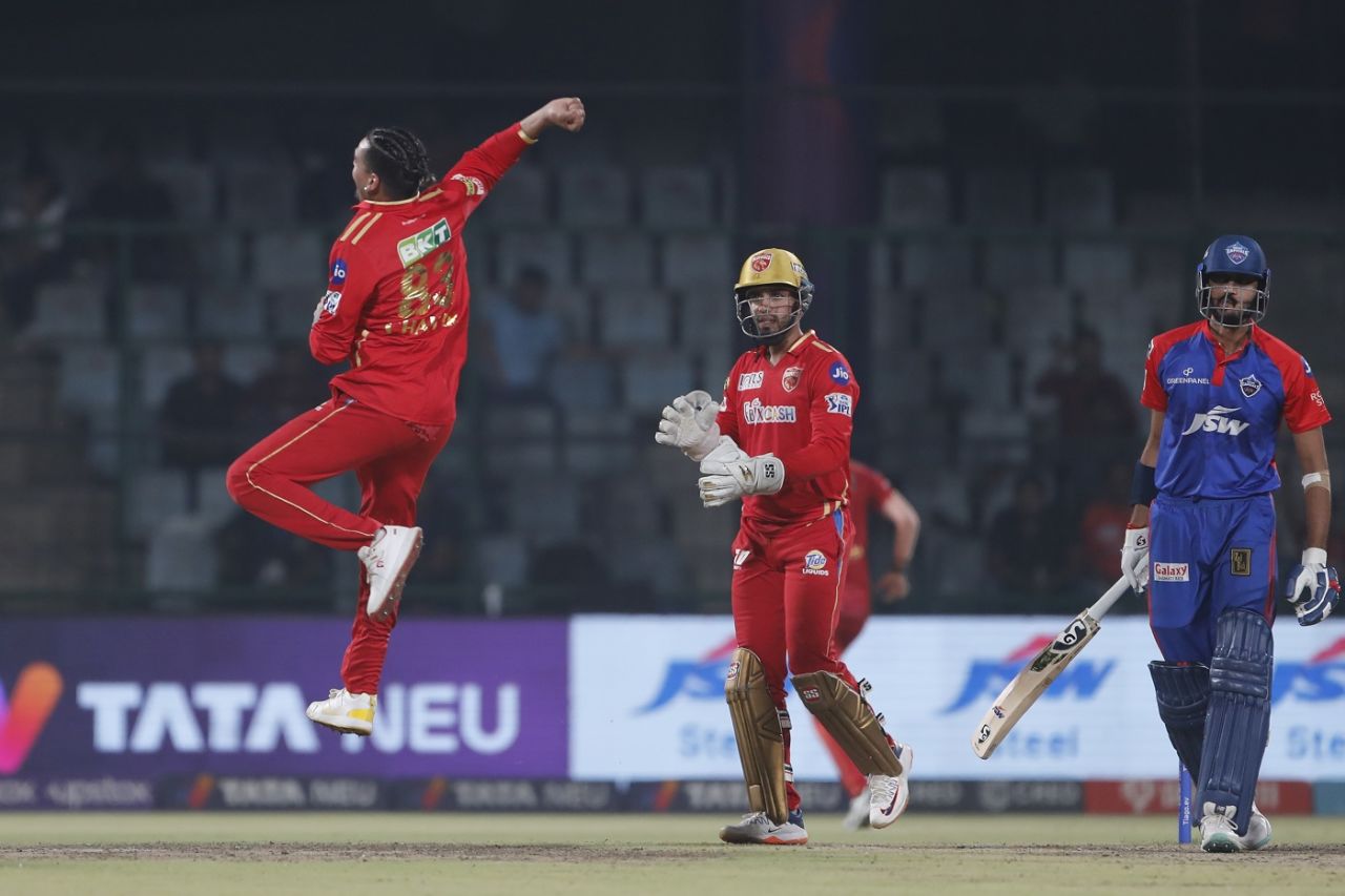 Rahul Chahar leaps in celebration, Delhi Capitals vs Punjab Kings, IPL 2023, Delhi, May 13, 2023