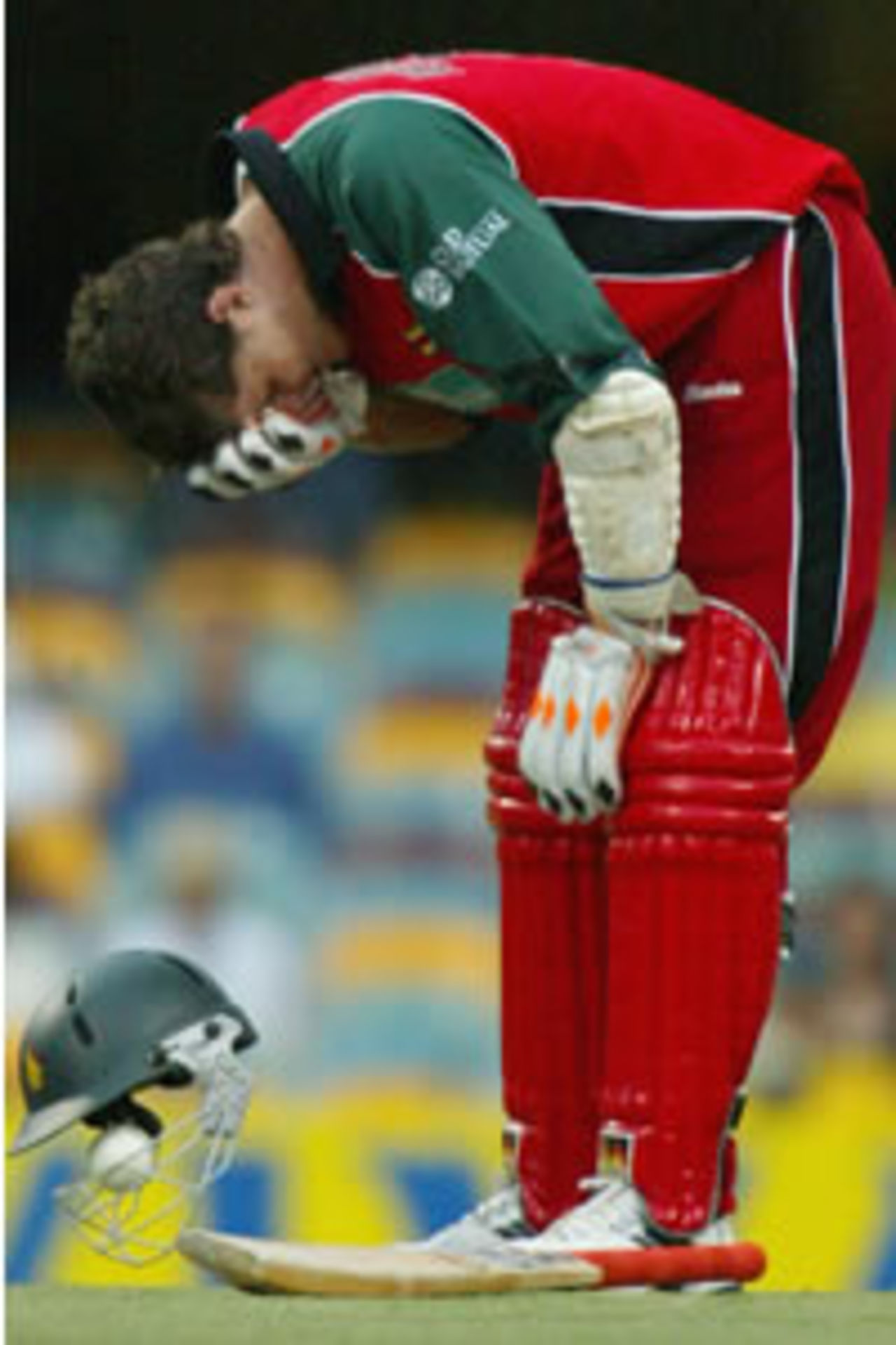 Mark Vermeulen retired hurt after being struck on the helmet by Irfan Pathan