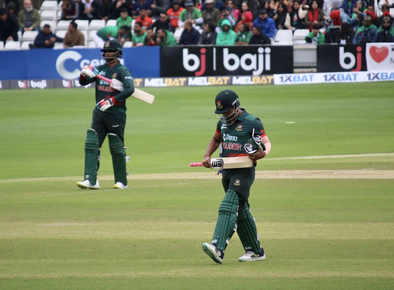 Rony Talukdar walks back after being dismissed for four, Ireland vs Bangladesh, 3rd ODI, Chelmsford, May 14, 2023