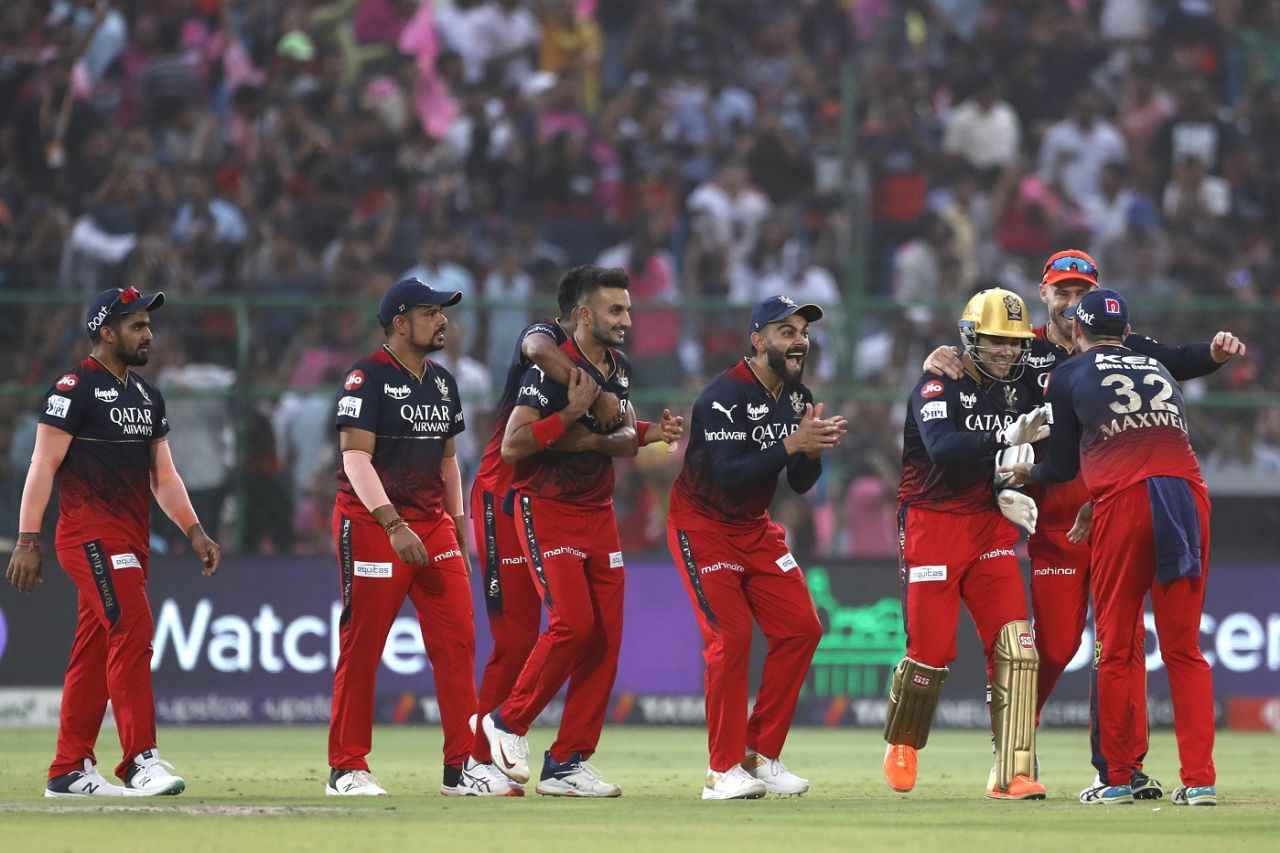 The RCB players are elated after Royals were skittled for just 59 in 10.3 overs, Rajasthan Royals vs Royal Challengers Bangalore, IPL 2023, Jaipur, May 14, 2023