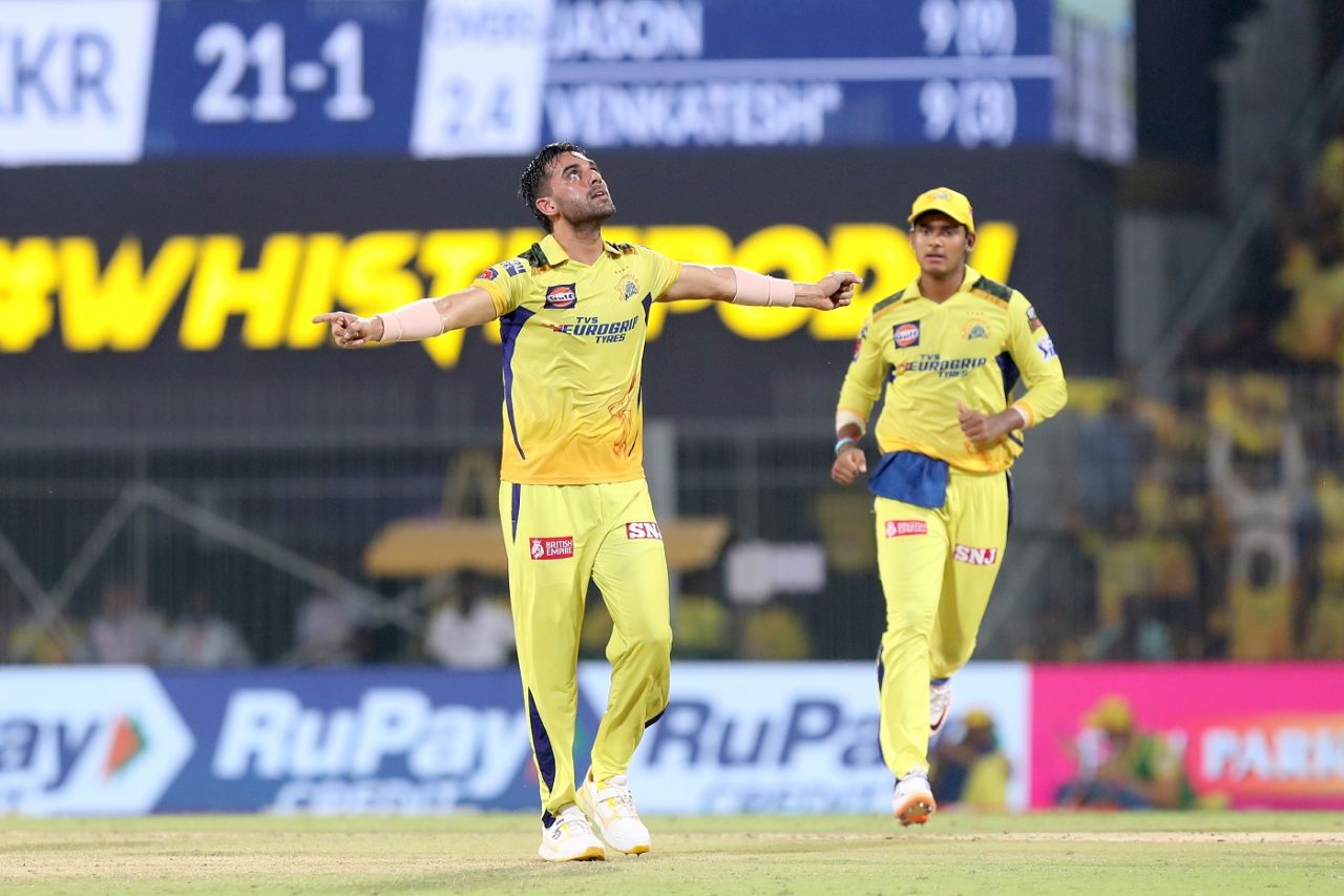 Deepak Chahar picked up three wickets in the powerplay, Chennai Super Kings vs Kolkata Knight Riders, IPL 2023, Chennai, May 14, 2023