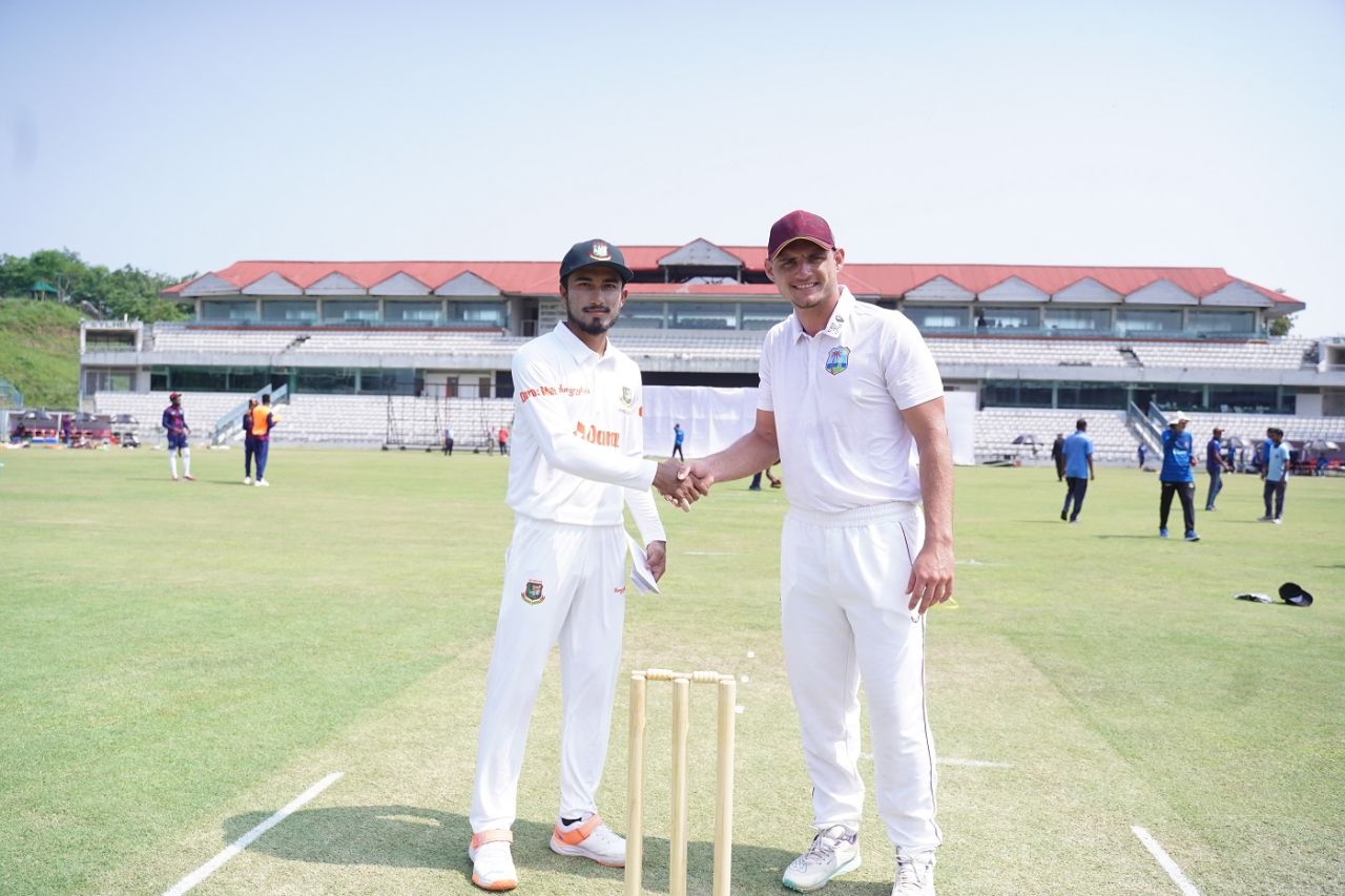 Joshua Da Silva, pictured here with Afif Hossain, will lead the West Indies A side in Bangladesh, Bangladesh A vs West Indies A, May 16, 2023