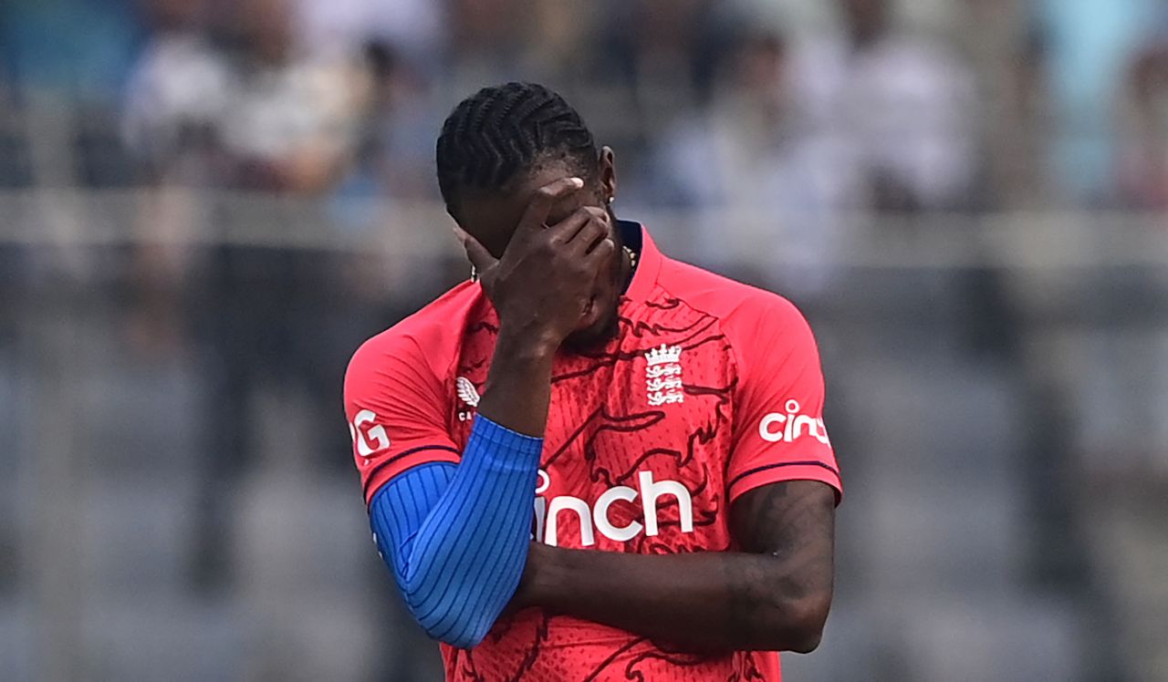 Jofra Archer reacts during the third and final T20I in Bangladesh, Dhaka, March 14, 2023