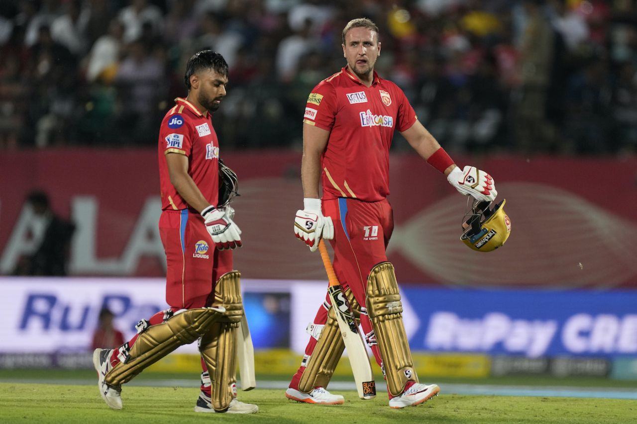 Atharva Taide scored 30 off 22 while Liam Livingstone made 47 off 28 in their 78-run stand, Punjab Kings vs Delhi Capitals, IPL 2023, Dharamsala, May 17, 2023