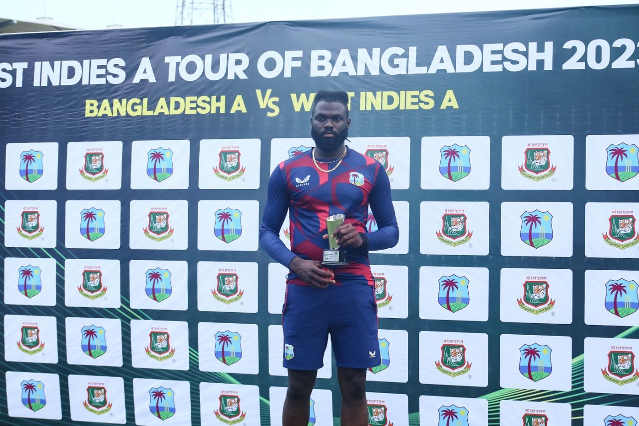 Jair McAllister was named Player of the Match for his seven wickets, Bangladesh A vs West Indies A, 1st unofficial Test, Sylhet, May 19, 2023