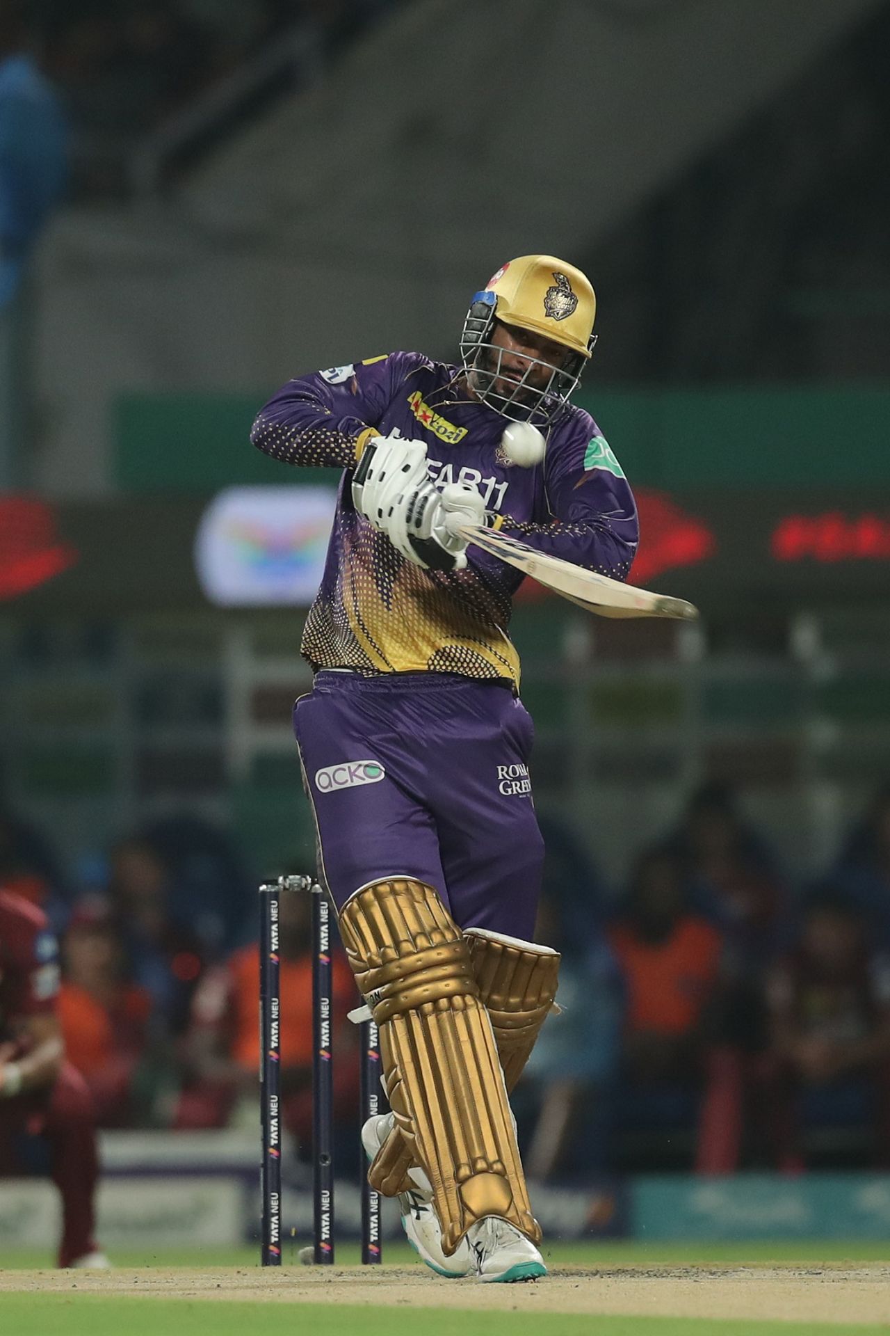 Venkatesh Iyer charged down and hit a six in the opening over, Kolkata Knight Riders vs Lucknow Super Giants, IPL 2023, Kolkata, May 20, 2023
