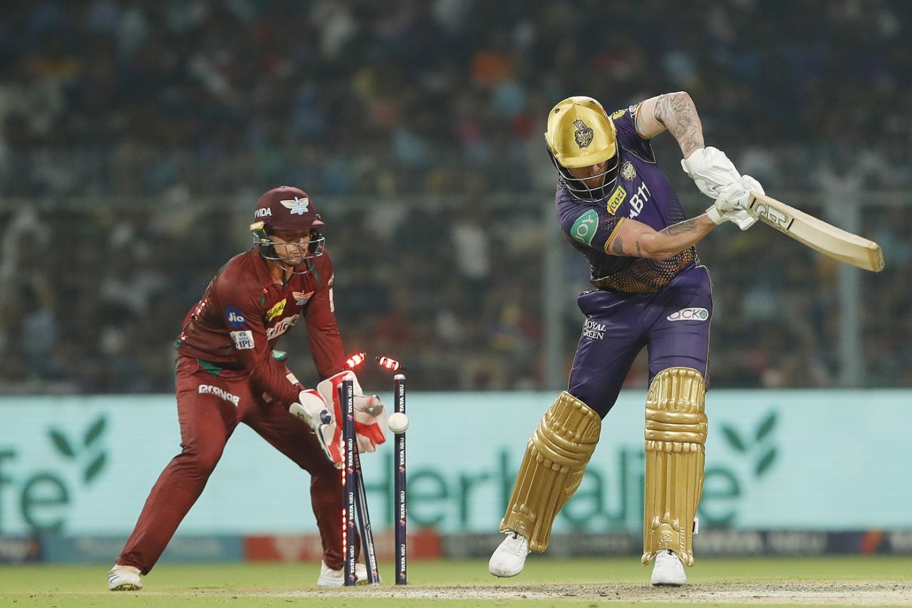 Jason Roy is knocked over by Krunal Pandya, Kolkata Knight Riders vs Lucknow Super Giants, IPL 2023, Kolkata, May 20, 2023