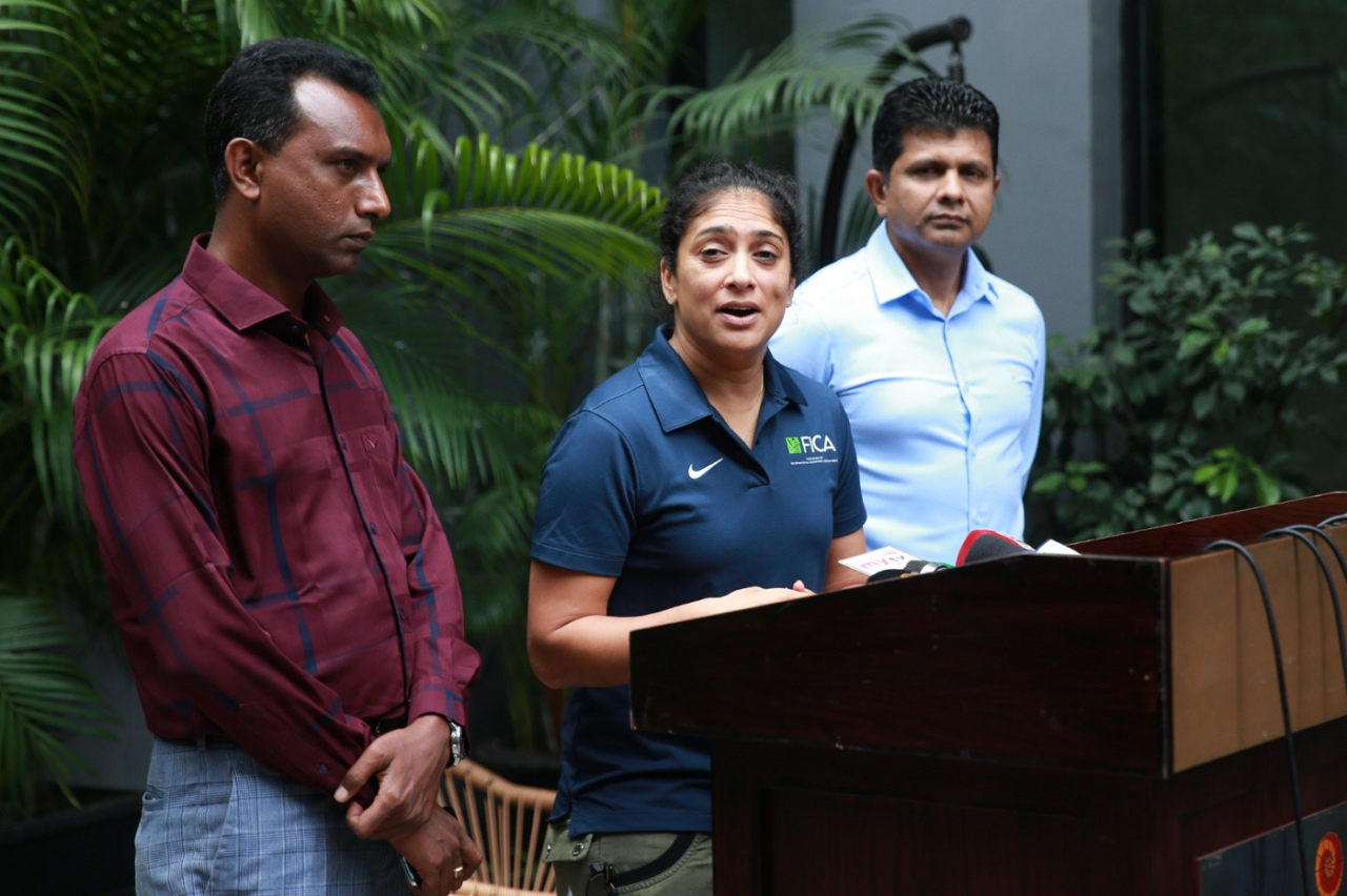 FICA president Lisa Sthalekar attends a press conference in Dhaka, Dhaka, May 23, 2023