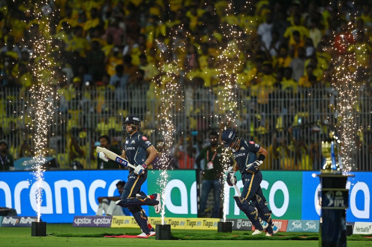 Shubman Gill and Wriddhiman Saha walk out to bat, Gujarat Titans vs Chennai Super Kings, Qualifier 1, IPL 2023, May 23, 2023