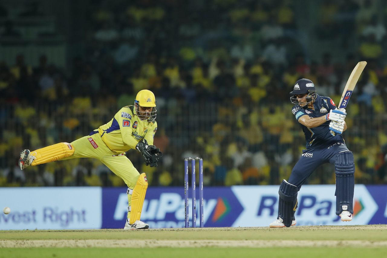 MS Dhoni extends his leg as Shubman Gill cuts the ball, Gujarat Titans vs Chennai Super Kings, Qualifier 1, IPL 2023, May 23, 2023