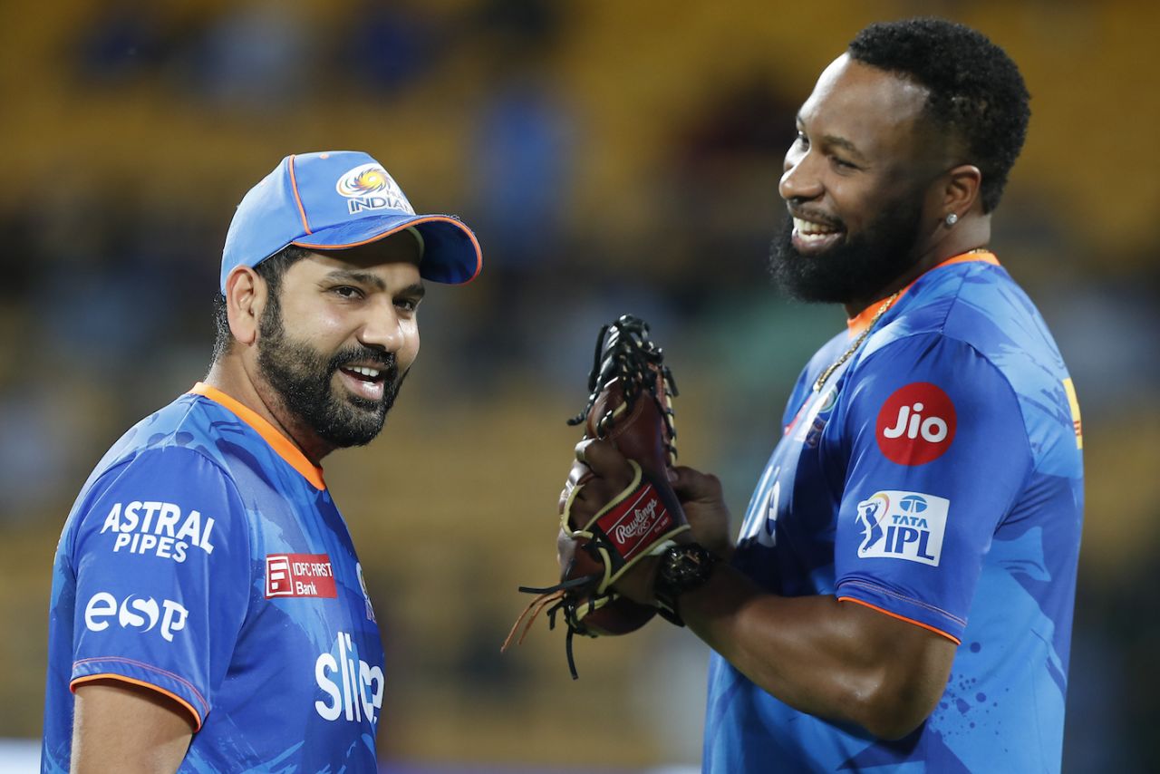 Rohit Sharma and Kieron Pollard look pleased with things before the start of the game, Lucknow Super Giants vs Mumbai Indians, IPL 2023 Eliminator, May 24, 2023