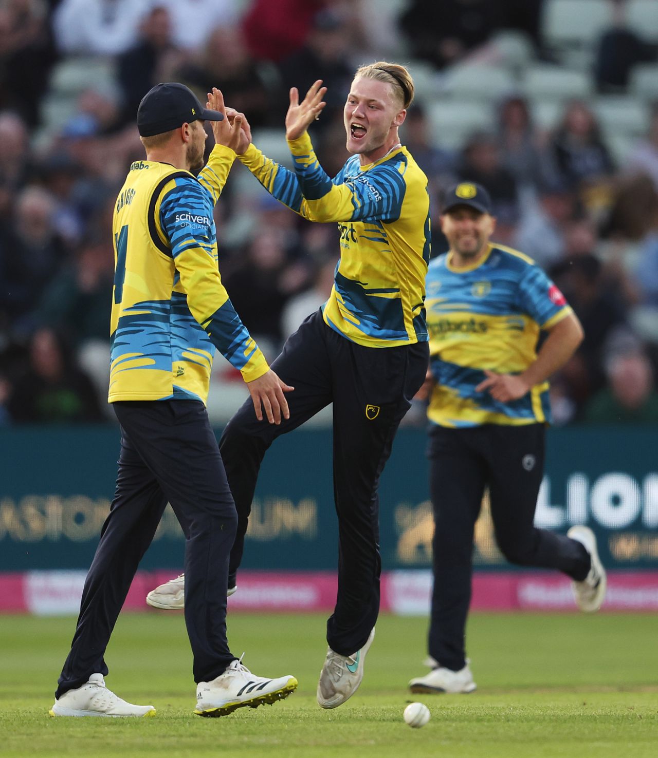 Dan Mousley celebrates a wicket, Birmingham vs Lancashire, Vitality Blast, May 29, 2023