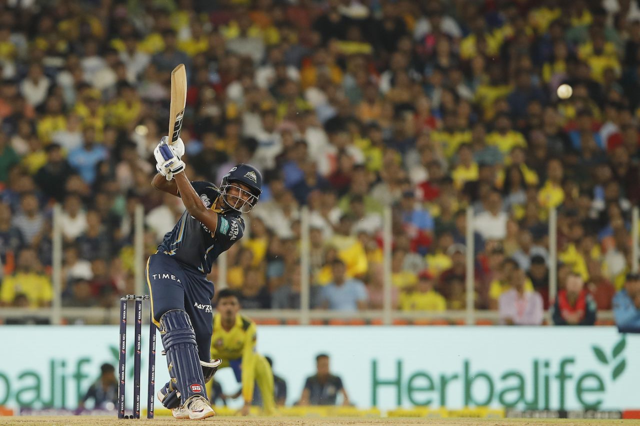 B Sai Sudharsan hit six sixes in his 47-ball 96, Chennai Super Kings vs Gujarat Titans, IPL 2023 final, Ahmedabad, May 29, 2023