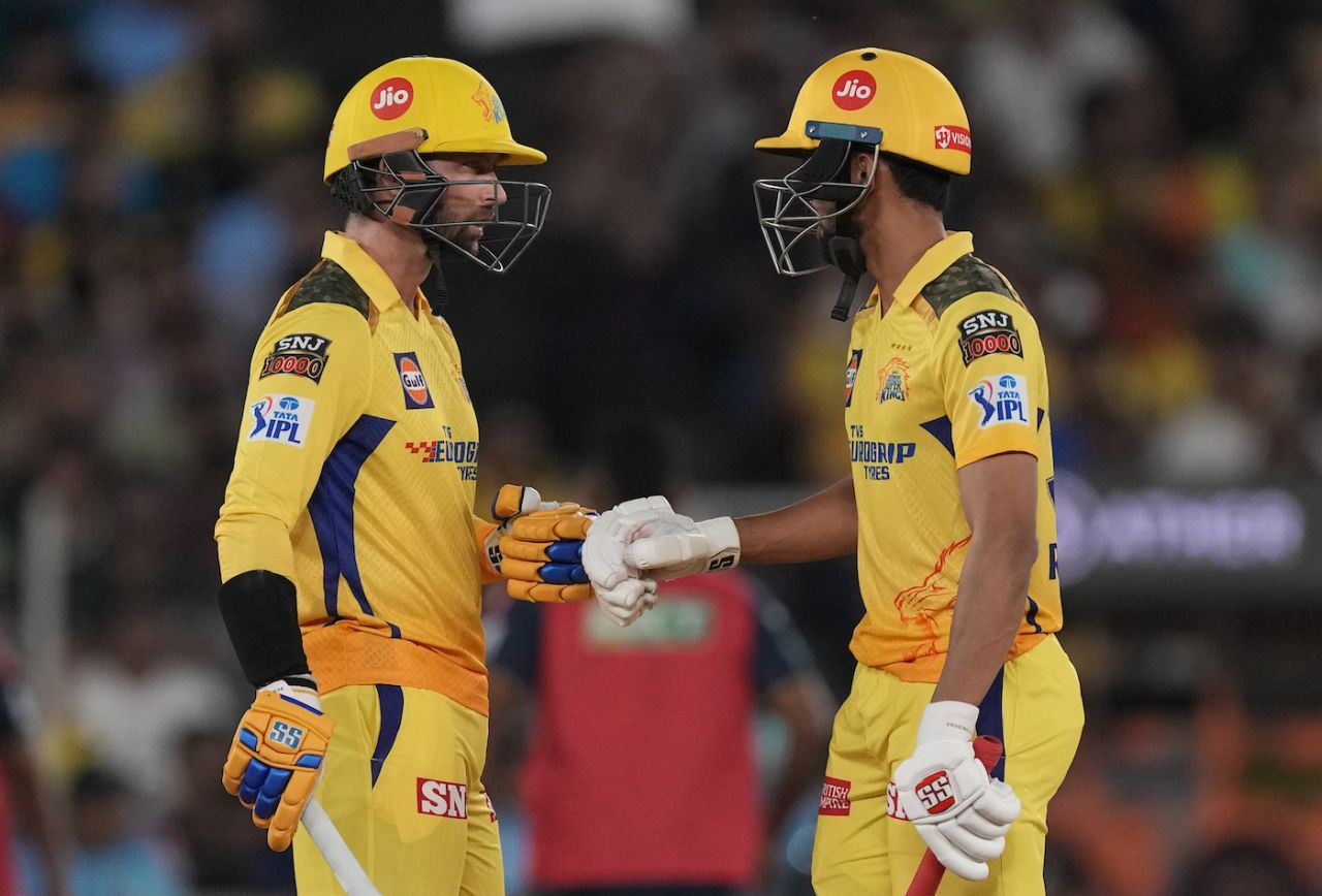 Devon Conway and Ruturaj Gaikwad brought up the fifty on the last ball of the fourth over, Chennai Super Kings vs Gujarat Titans, IPL 2023 final, Ahmedabad, May 29, 2023