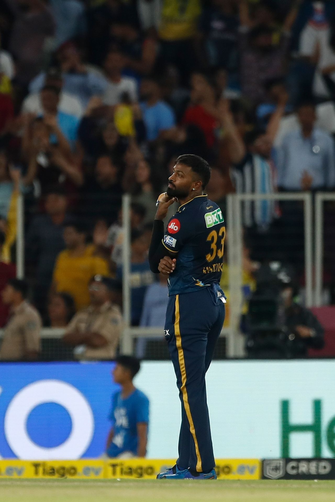 Hardik Pandya looks on during an Ambati Rayudu onslaught, Chennai Super Kings vs Gujarat Titans, IPL 2023 final, Ahmedabad, May 29, 2023