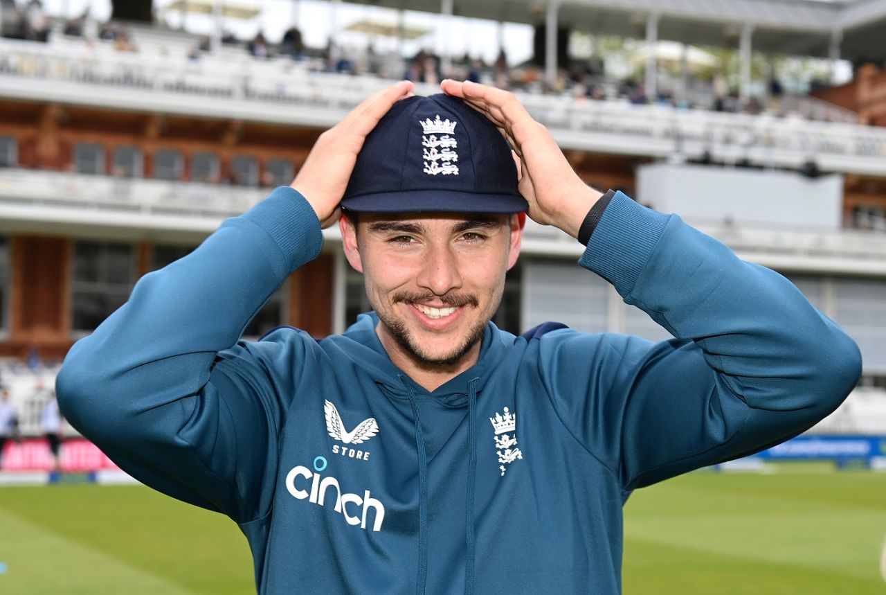 Josh Tongue is all smiles after receiving his Test cap, England vs Ireland, only Test, Lord's, 1st day, June 1, 2023