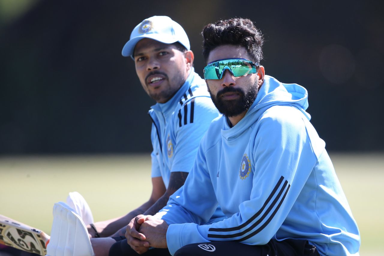 Mohammed Siraj and Umesh Yadav at India's training session in Arundel ahead of the World Test Championship final, June 1, 2023