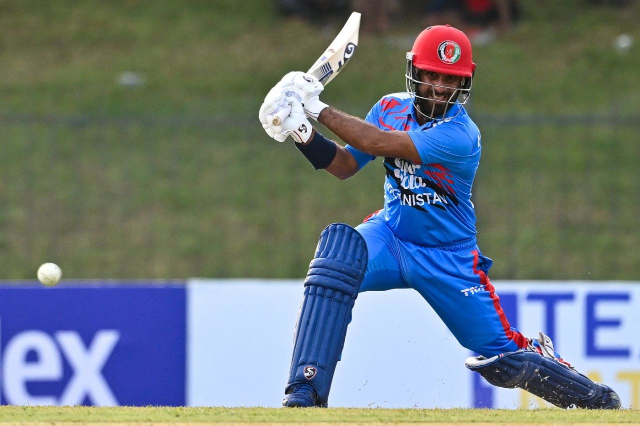 Hashmatullah Shahidi bashes at the ball, Sri Lanka vs Afghanistan, 1st ODI, Hambantota, June 2, 2023