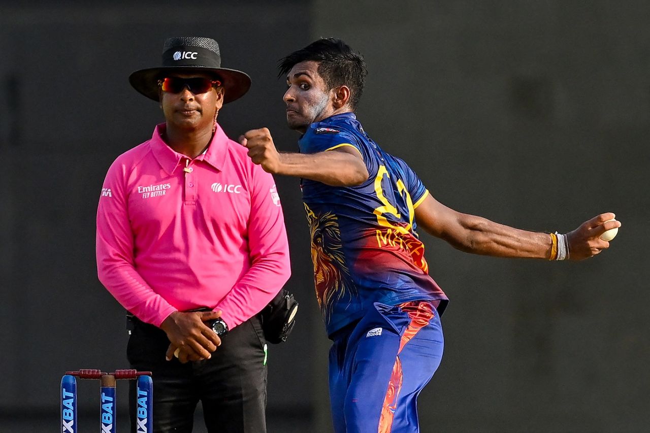 The umpire in danger? Not really, even as Matheesha Pathirana has a go, Sri Lanka vs Afghanistan, 1st ODI, Hambantota, June 2, 2023