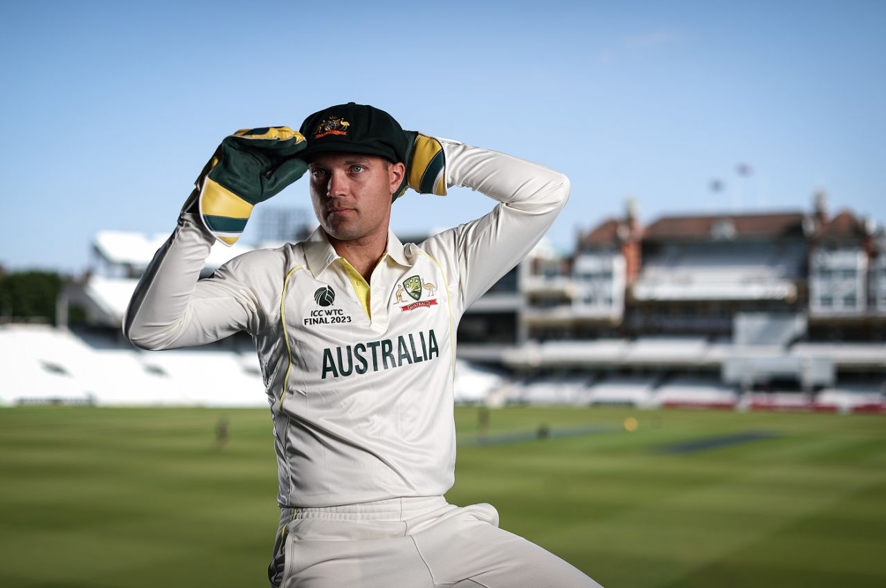 Alex Carey adjusts his baggy green, The Oval, London, June 2, 2023