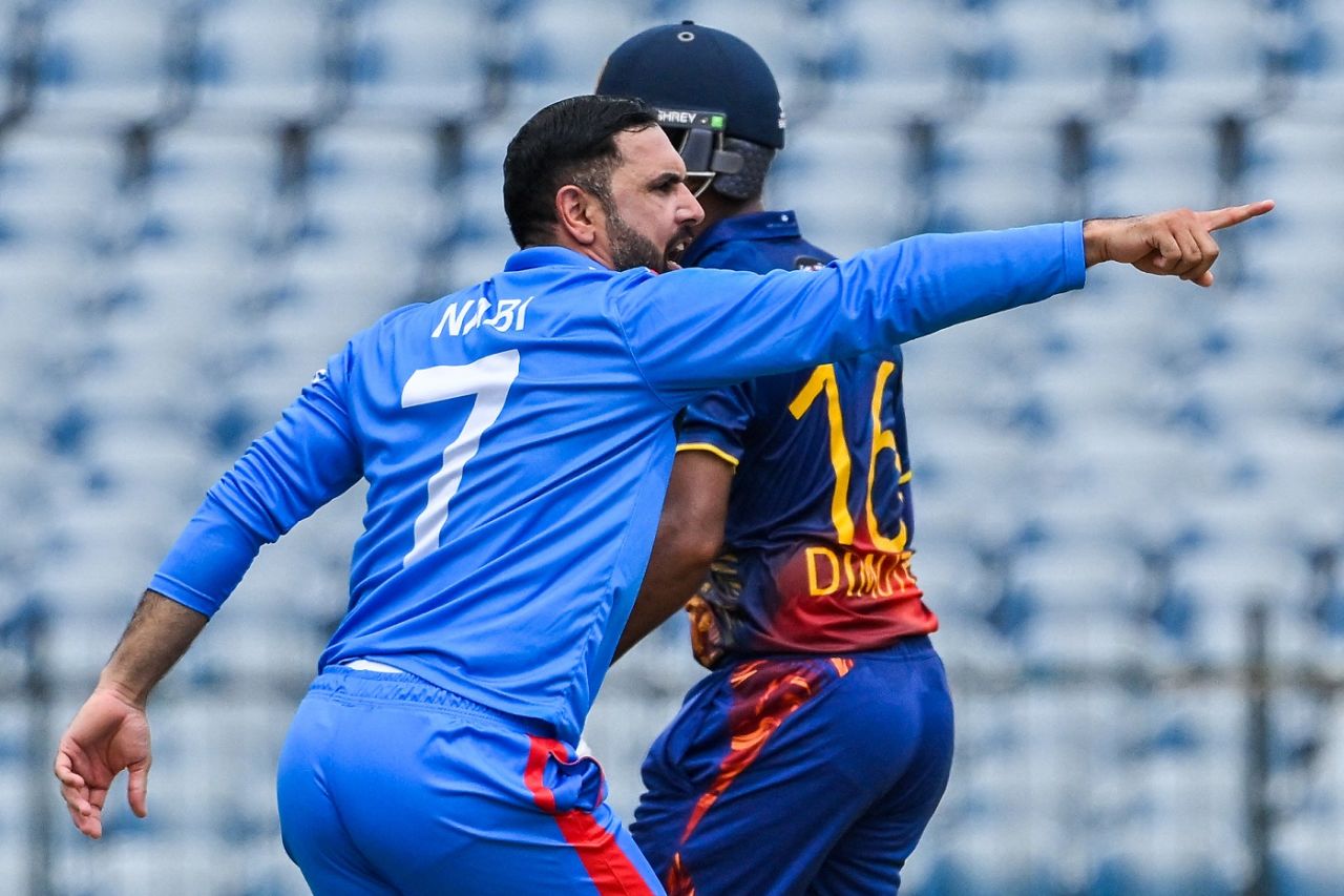 Mohammad Nabi trapped Pathum Nissanka lbw for 43, Sri Lanka vs Afghanistan, 2nd ODI, Hambantota, June 4, 2023