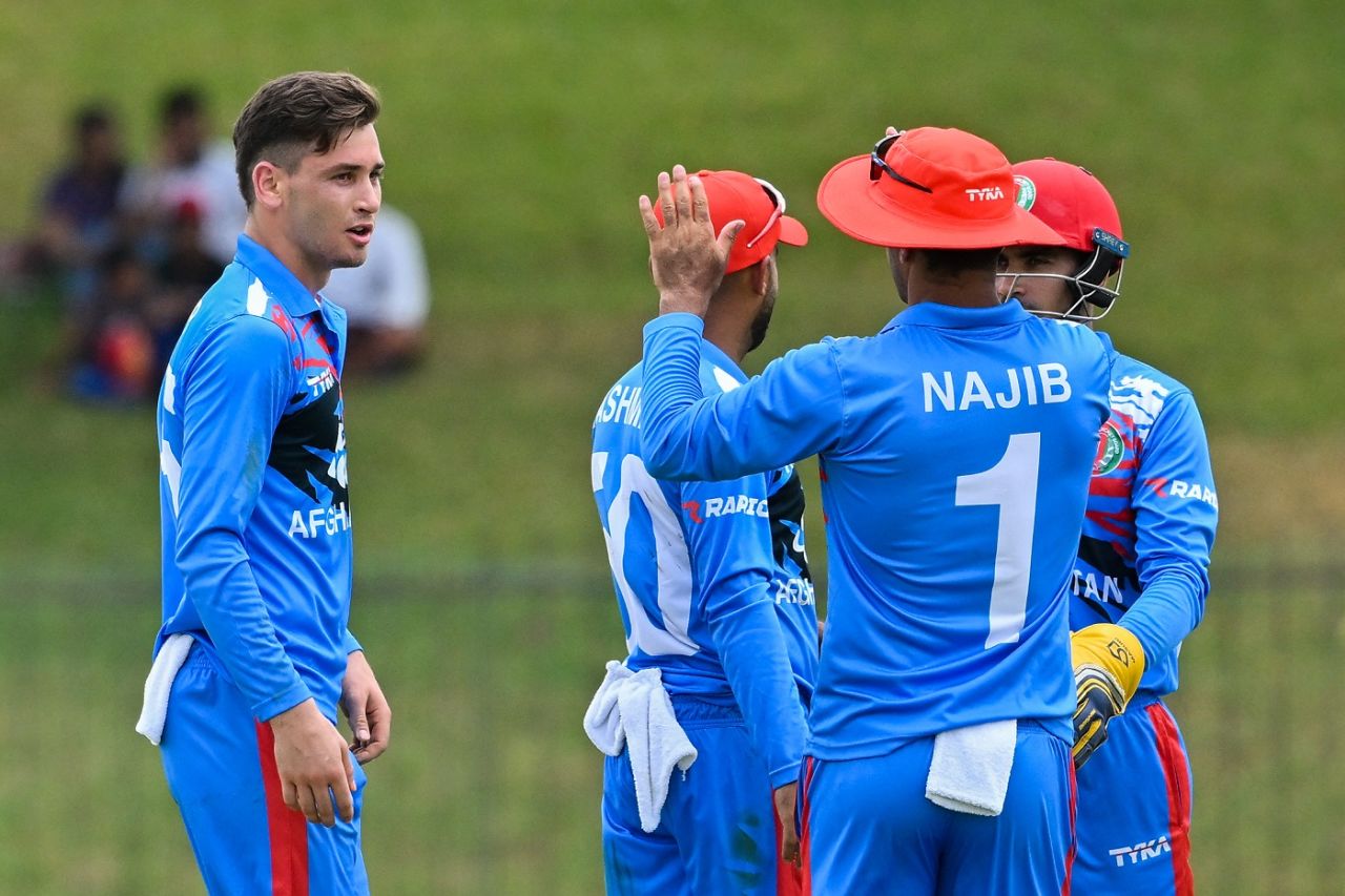 Noor Ahmad celebrates after trapping Dimuth Karunaratne lbw, Sri Lanka vs Afghanistan, 2nd ODI, Hambantota, June 4, 2023