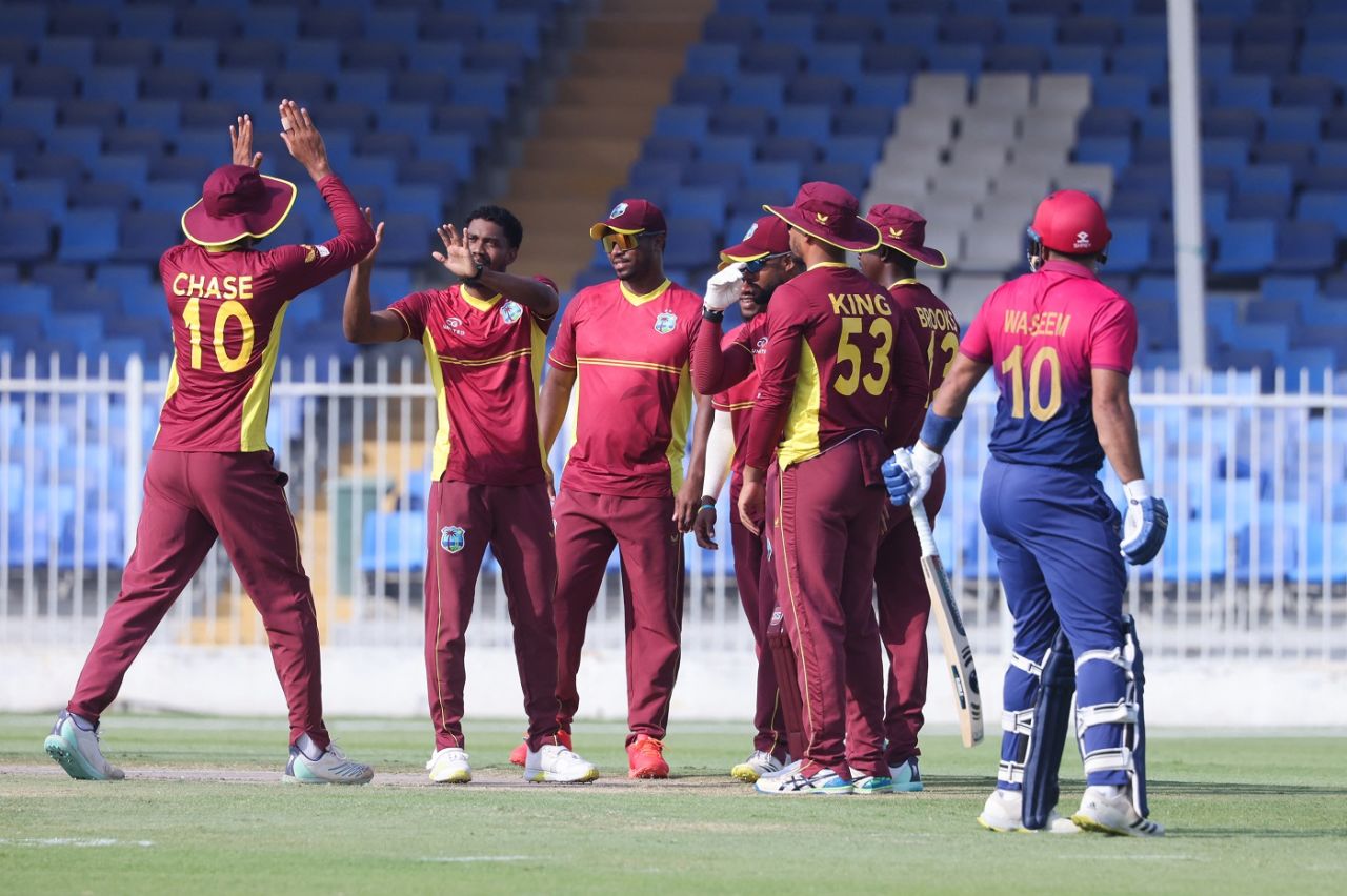 Keemo Paul marked his return with the early wicket of Muhammad Waseem, UAE vs West Indies, 1st ODI, Sharjah, June 4, 2023