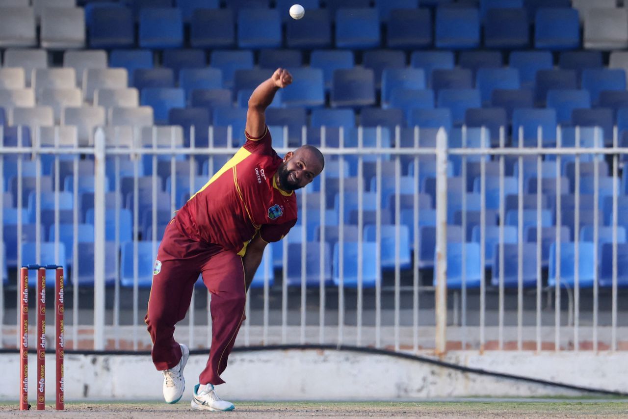 Yannic Cariah had a good start to his spell, UAE vs West Indies, 1st ODI, Sharjah, June 4, 2023