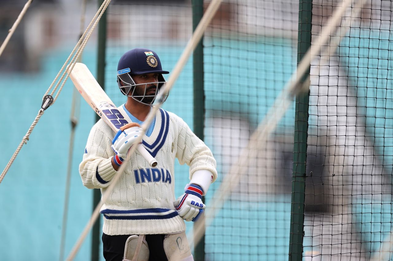 Ajinkya Rahane waits for his turn to bat at the nets, The Oval, June 5, 2023