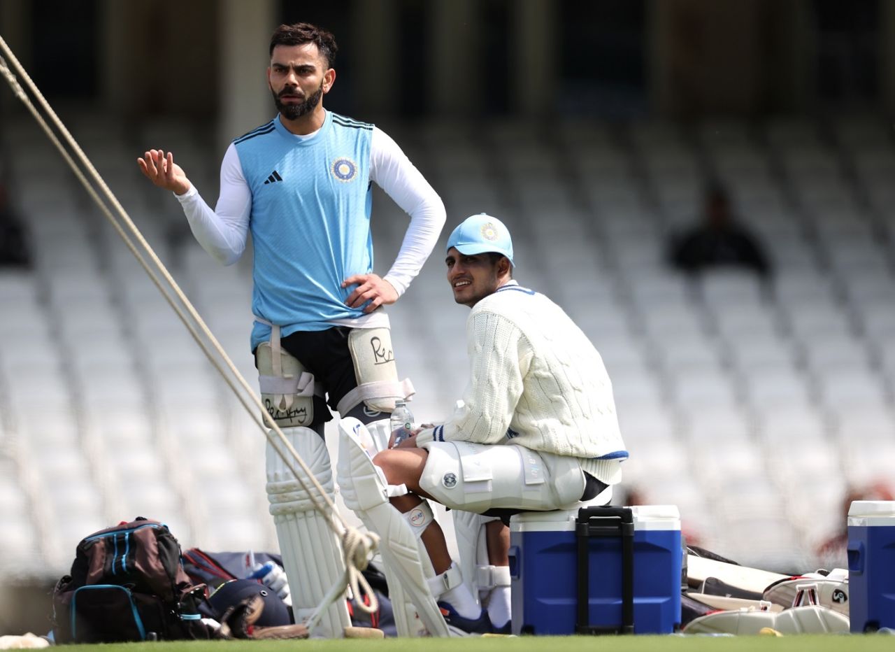 The King and his heir apparent: Virat Kohli with Shubman Gill at a training session, The Oval, June 5, 2023