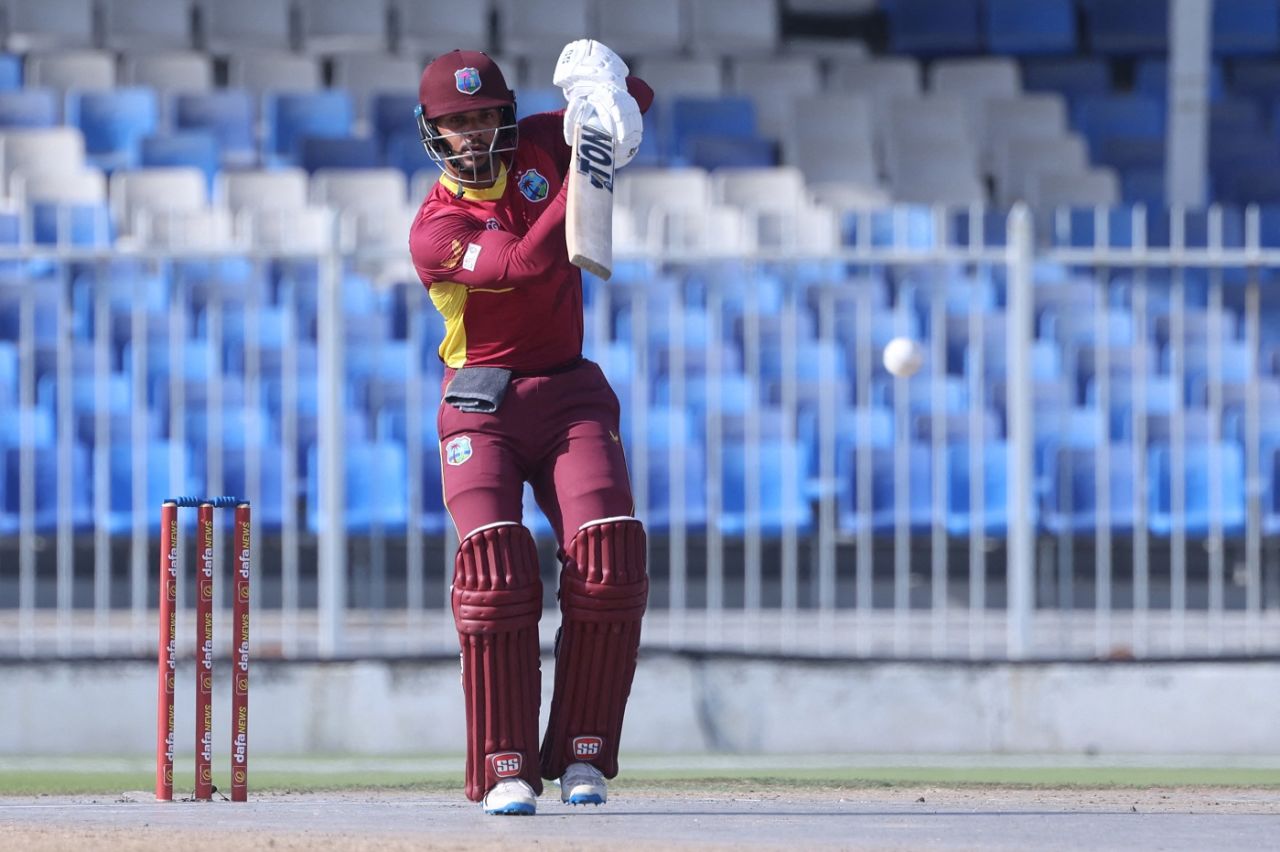 Brandon King punches with a high elbow, UAE vs West Indies, 2nd ODI, Sharjah, June 6, 2023