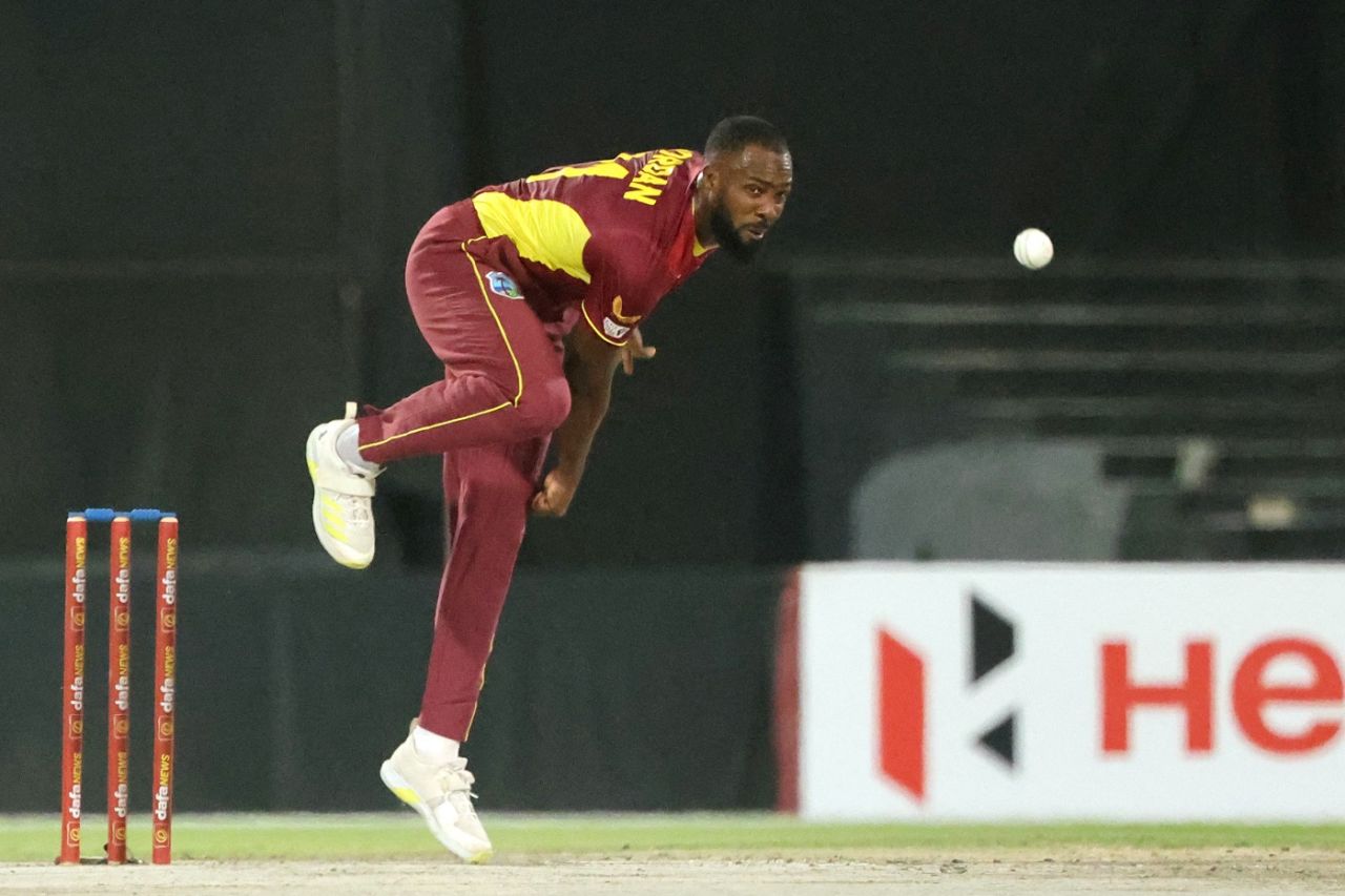 Akeem Jordan picked up his first wicket when he removed Muhammad Waseem, UAE vs West Indies, 2nd ODI, Sharjah, June 6, 2023