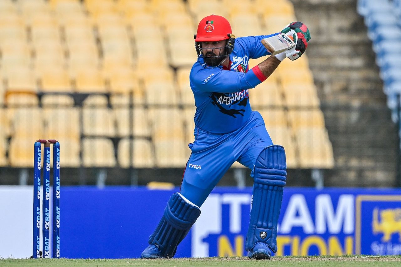 Mohammad Nabi pushes forward, Sri Lanka vs Afghanistan, 3rd ODI, Hambantota, June 7, 2023